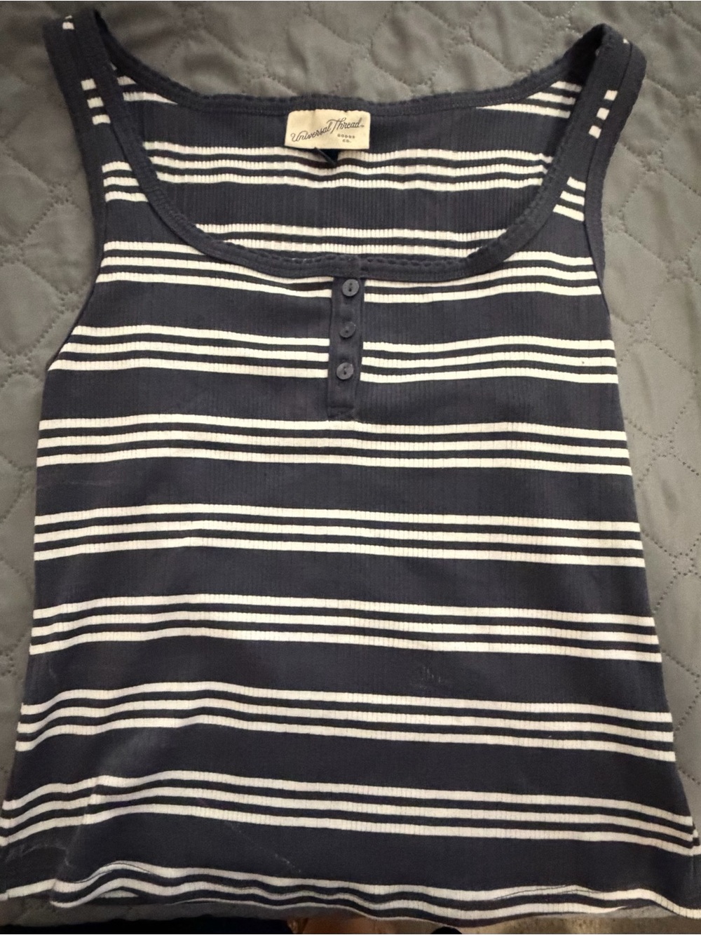 Universal Thread Navy and White Striped Ribbed Henley Tank